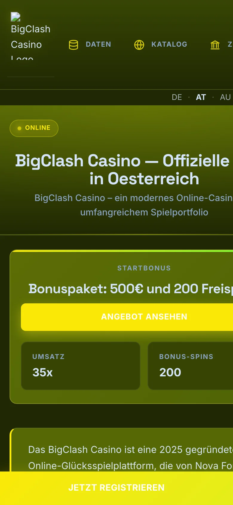 BigClash Casino mobile lobby screenshot