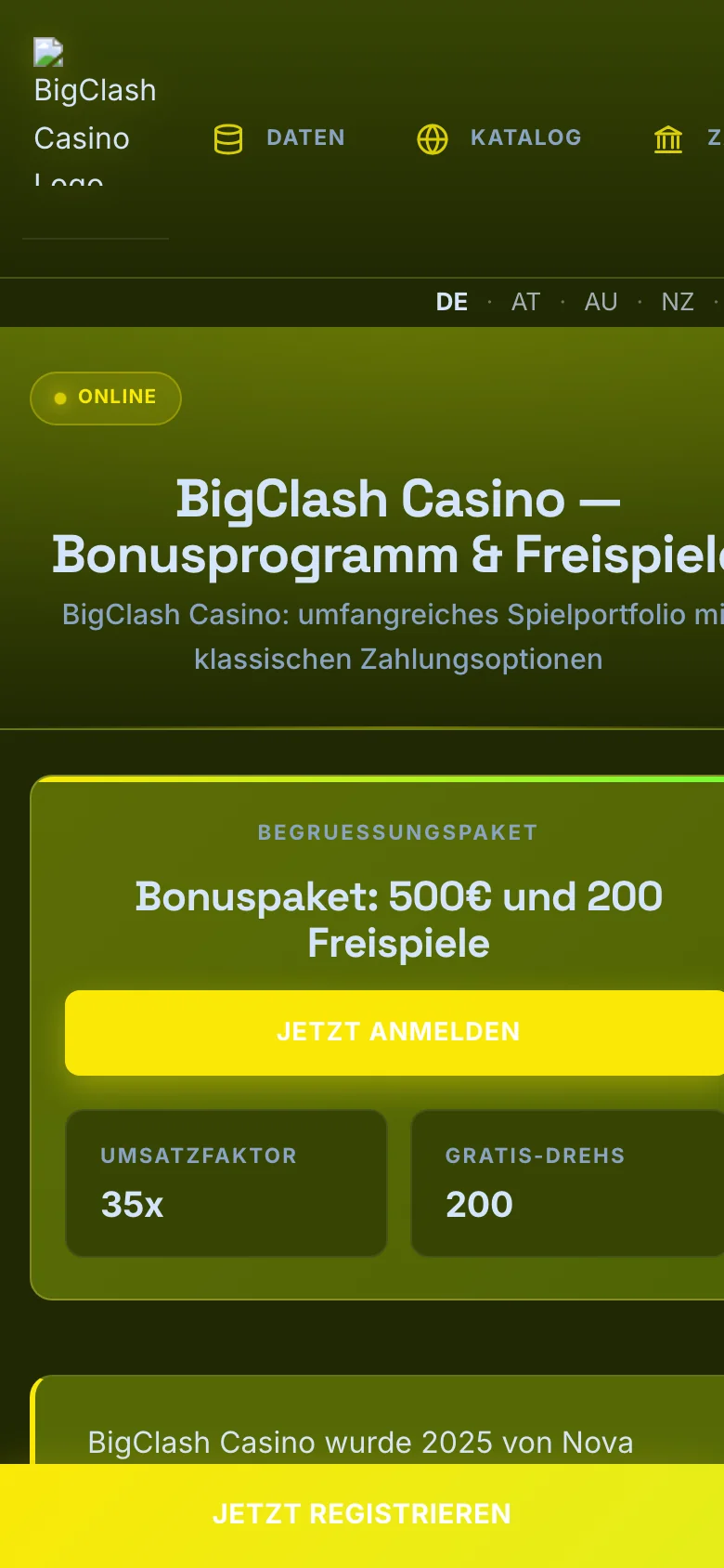 BigClash Casino mobile lobby screenshot