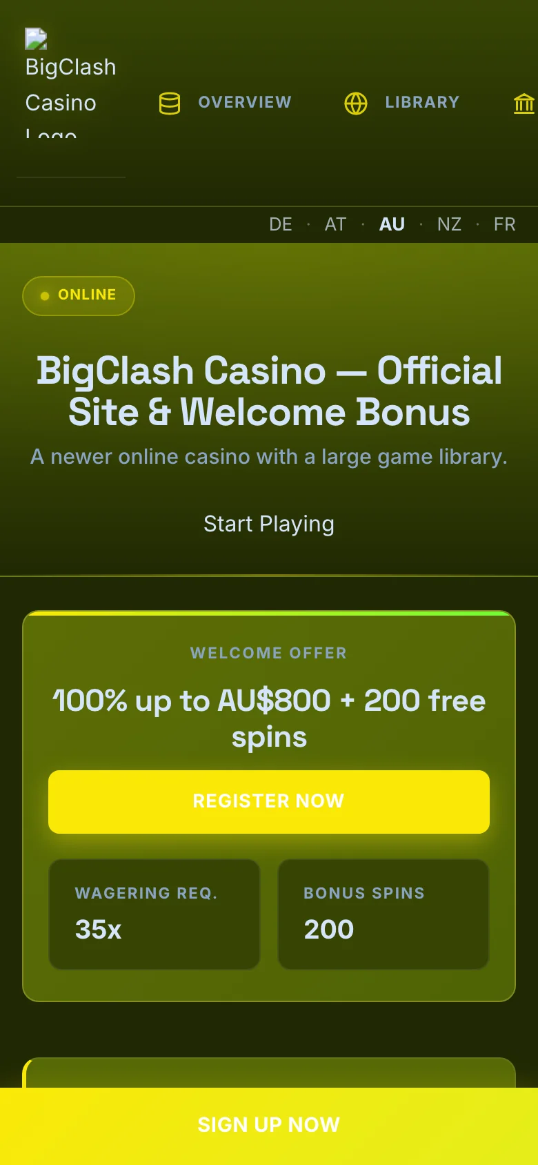 BigClash Casino mobile lobby screenshot