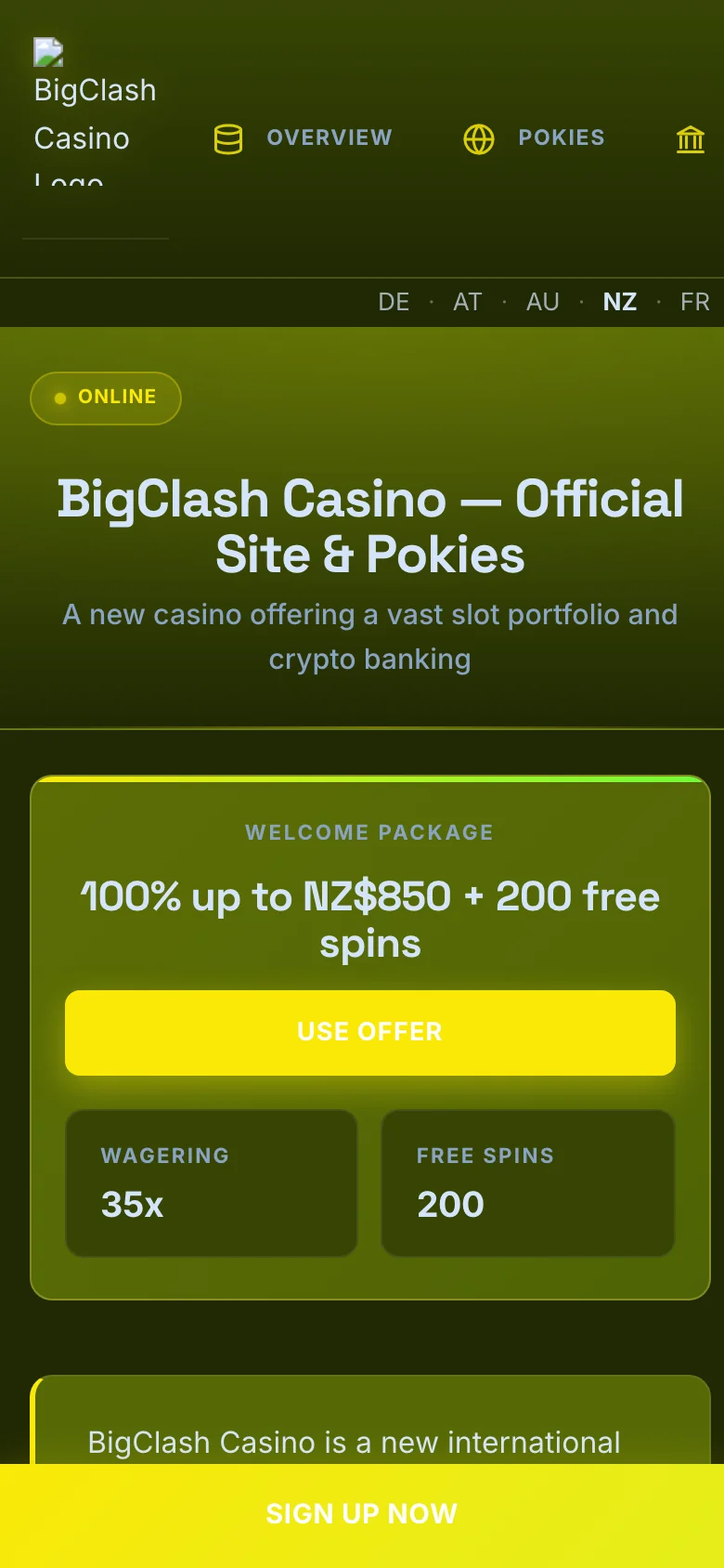 BigClash Casino mobile lobby screenshot